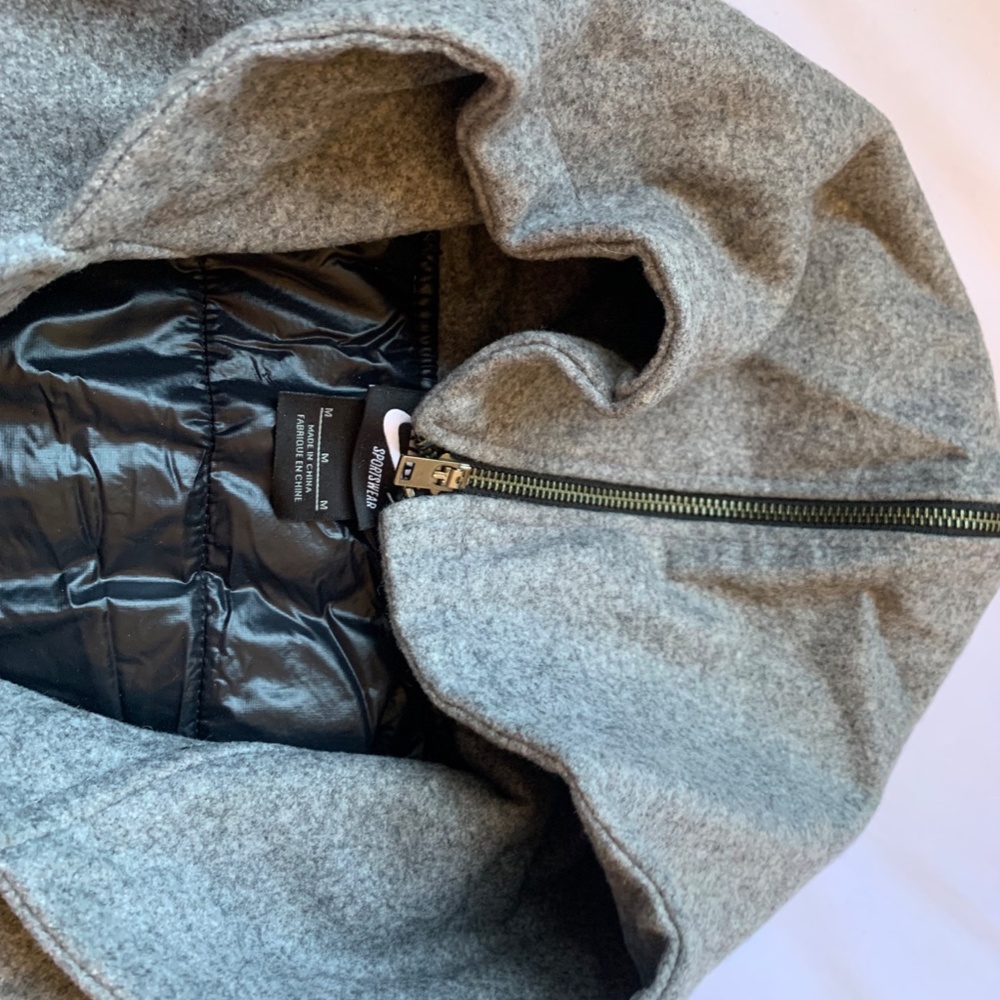 BLACK AND GREY NIKE WOOL AND LEATHER BOMBER COAT - Picture 3 of 9